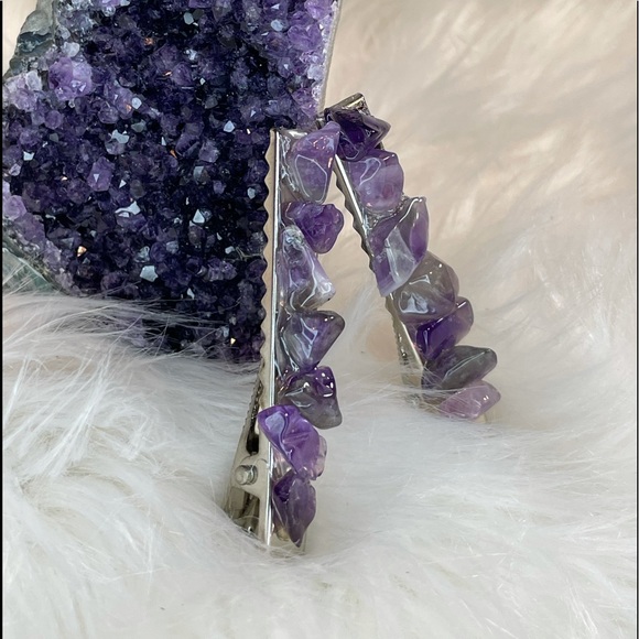 Hand Crafted Jewelry - HAND CRAFTED Amethyst Crystal Hair Clips Shop For A Cause 20% Donated
